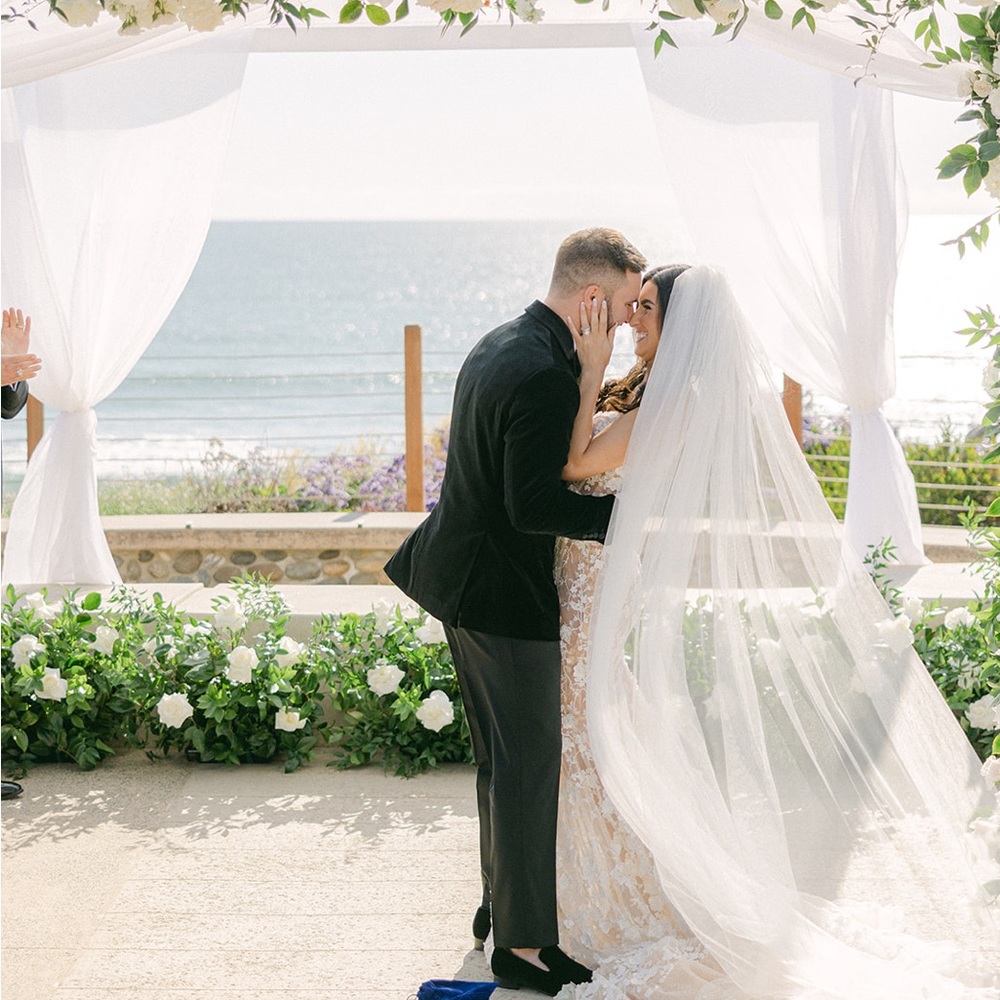 Cathedral veil with flowers added to match the Maya dress.